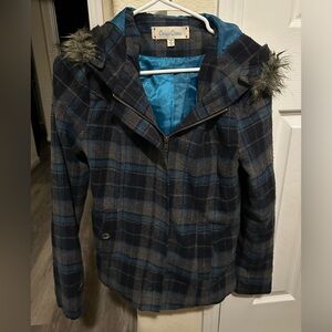 Women's Plaid Jacket - Blue and Gray